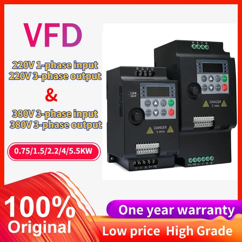 

Best Inverter VFD 0.75/5.5KW Single-Phase input AC 220V/380V 3PH Output Frequency Drive For Spindle Motor Speed Convetver
