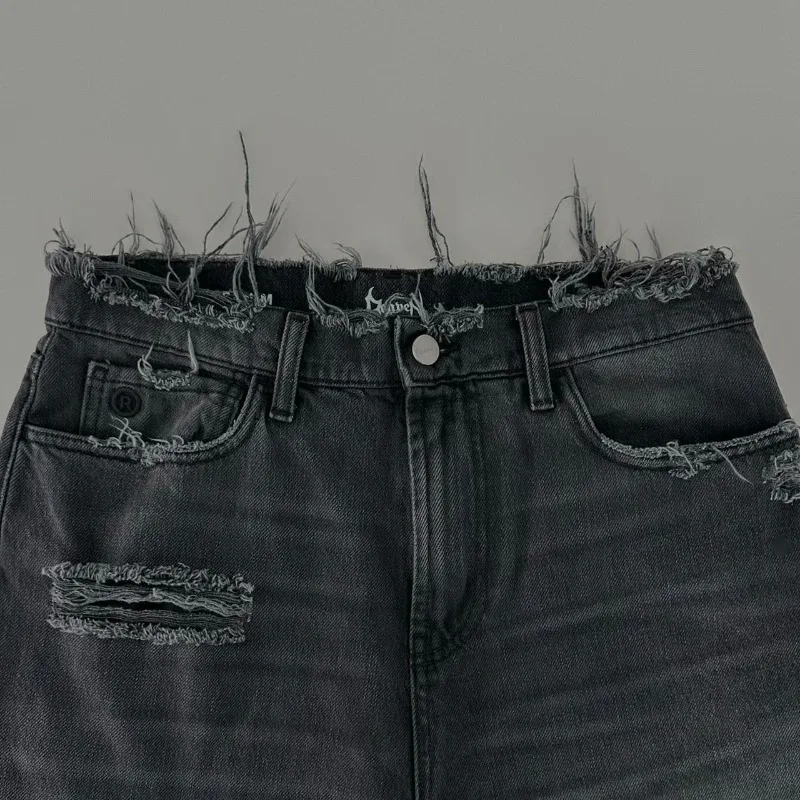 Deeptown Washed Ripped Distressed Jeans 여성 및 남성 홀 자수 와이드 레그 아메리칸 레트로 데님 바지 Baggy Punk Street