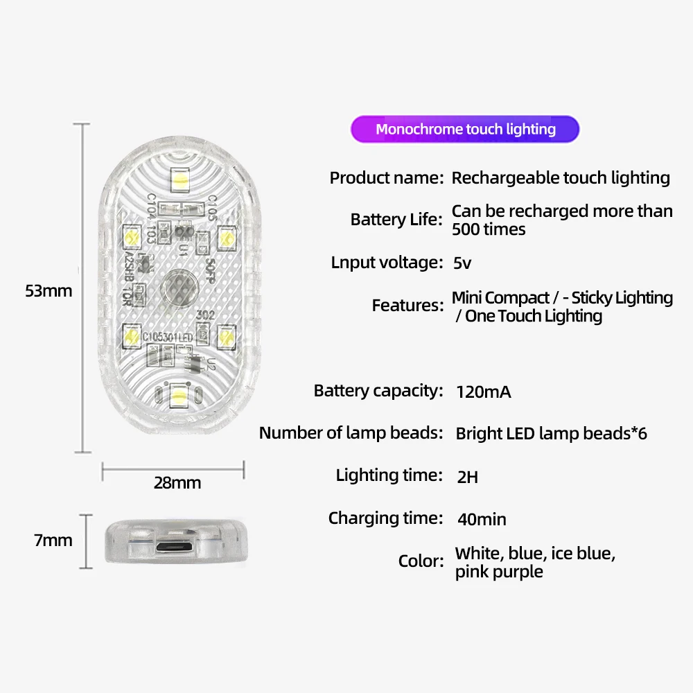 Touch Sensor USB LED Interior light LED Lamp Car Ceiling Lamp Reading Light Car Decorations Roof Interior Lighting 1pc