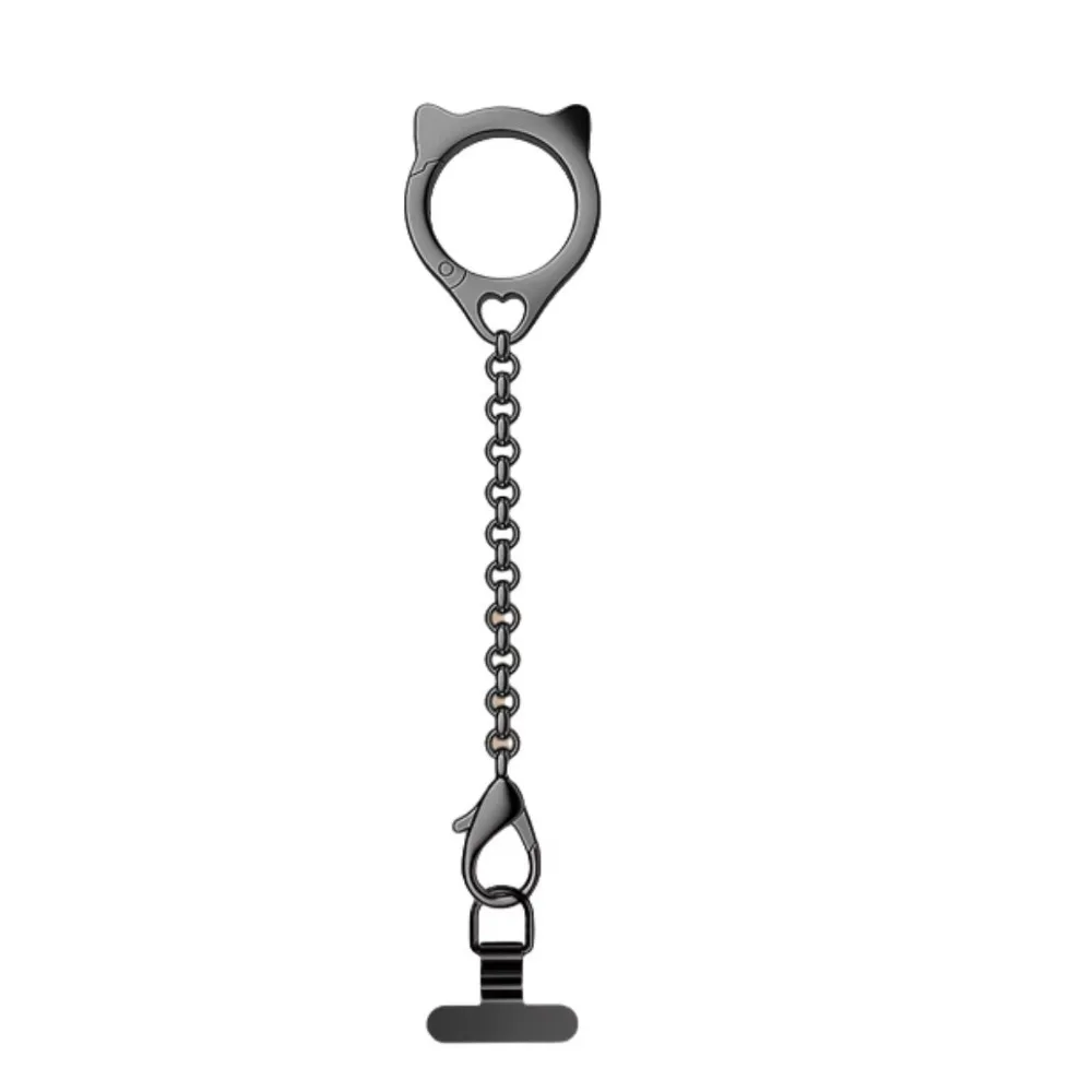 Chic Cat Design Metal Phone Case with Lanyard & Versatile Chain Strap Accessory