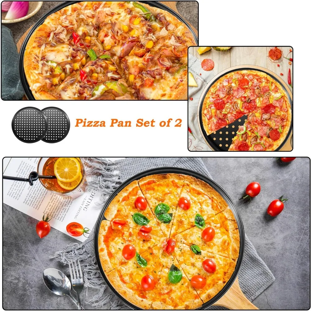mobzio Teglia per pizza in acciaio con fori, teglia rotonda per forno, 22,9 cm, 28