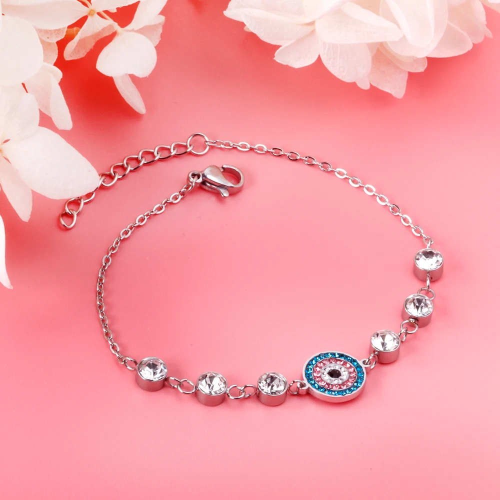 Evil Eye Bracelet CZ Stainless Steel Adjustable Jewelry for Women Men
