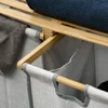 HOMCOM Double Laundry Hamper 2 Section Bamboo Laundry Basket with  Shelf 2 Pull-Out and Removable Bags for Bedroom Bathroom Laun 1