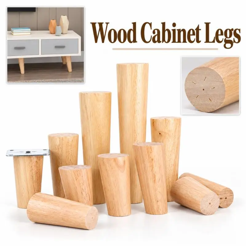 Set of 4 Premium Wooden Furniture Legs with Non-Slip Base
