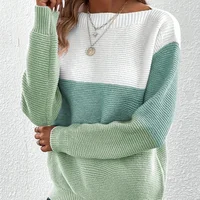 Women's Contrast Color Long Sleeve Round Neck Sweaters Female Stitching 2024 Fall Jumpers Lady Casual Warm Comfortable Pullover - Image 6