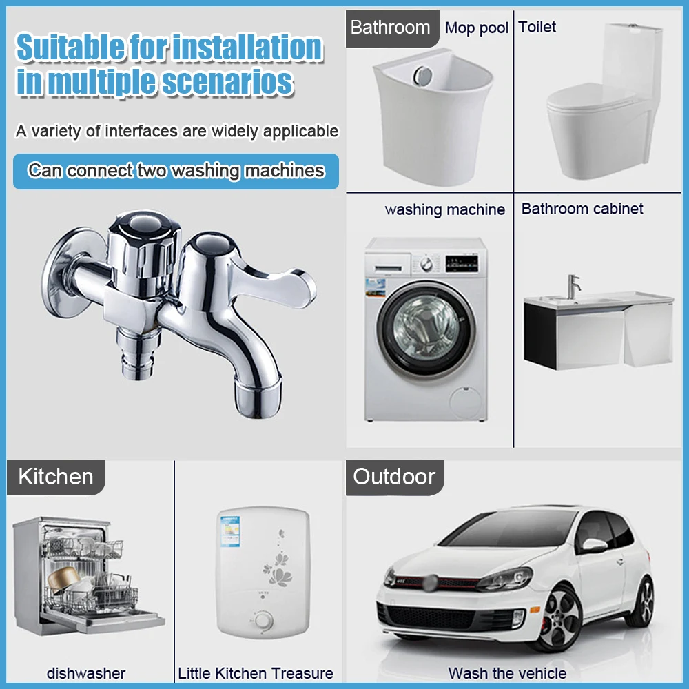 Bathroom Faucet Washing Machine Tap 4-point Interface Double Ended Brass Faucet
