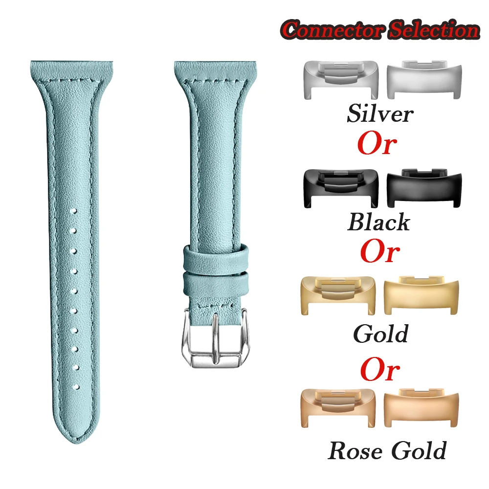 Leather Strap Fashion Casual Wristband with Metal Connector and Classic Buckle
