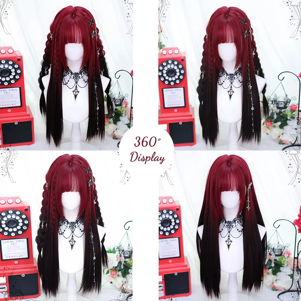 Synthetic Long Straight Red Ombre Black Cosplay Wig