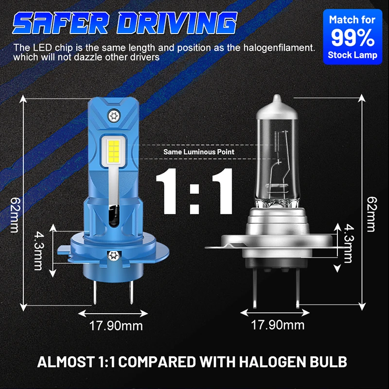 H7 LED 헤드라이트 전구 미니 무선 60W 20000LM 6000K CSP 자동차 헤드램프용 자동 다이오드 램프 H7 터보 LED H7 12V 자동차 키트