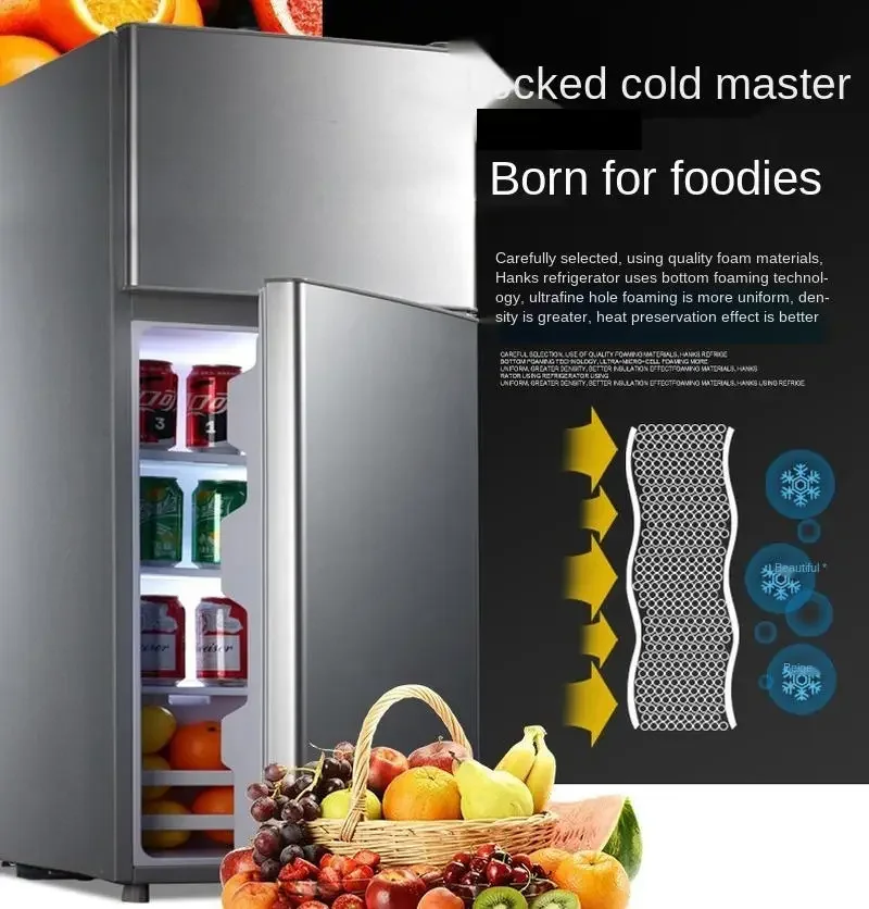 Energy-saving Refrigerator Double Door Air-cooled Frost-free 138L Upgrade Electric Refrigerator Freezer for Commercial Household
