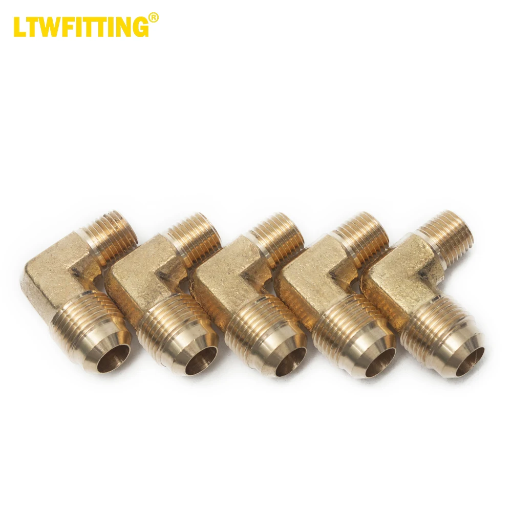 

LTWFITTING Brass Flare 1/2" OD x 1/4" Male NPT 90 Degree Elbow Tube Fitting (pack of 5)