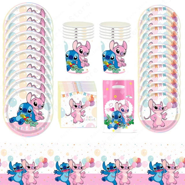 Disney Lilo e Stitch Decorazione festa di compleanno Ragazza Ragazzo Stoviglie usa e getta Piatto Tovaglia Sacchetto di caramelle Kit tazza di carta Forniture 5