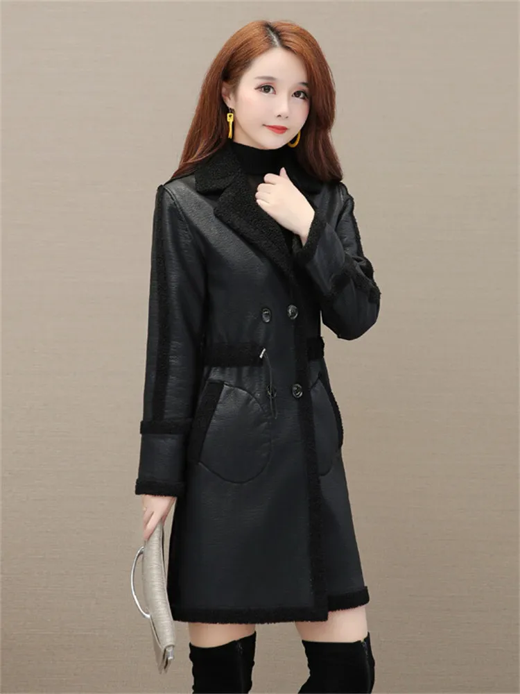 Plus Velvet Thickened Leather Jacket Women Autumn And Winter New Korean Version Fur Inner Mid-length PU Leather Jacket JD2334 packable down jacket Coats & Jackets