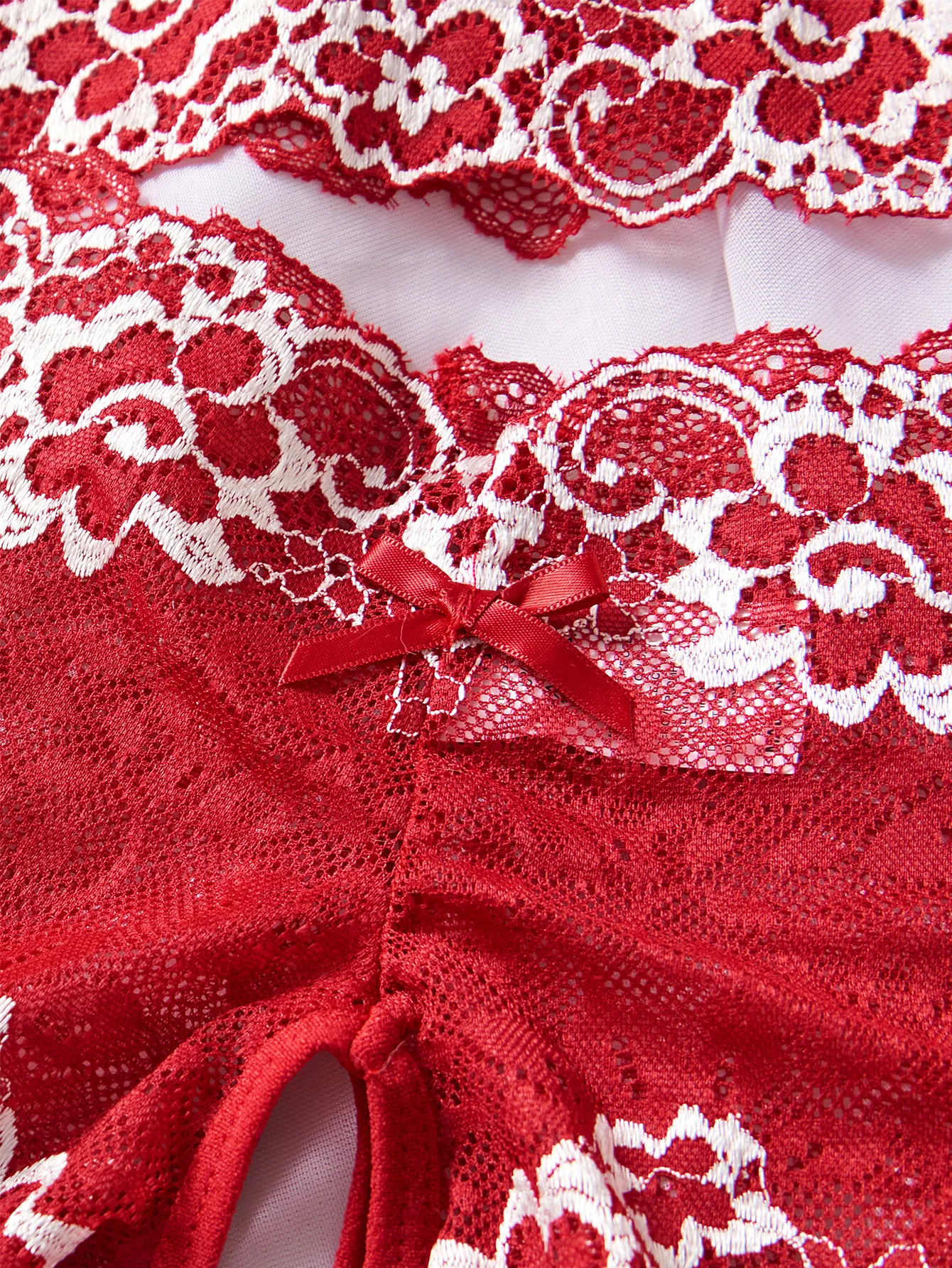 Set di lingerie in pizzo a contrasto di colore, reggiseno e slip, completo intimo da donna - immagine 5