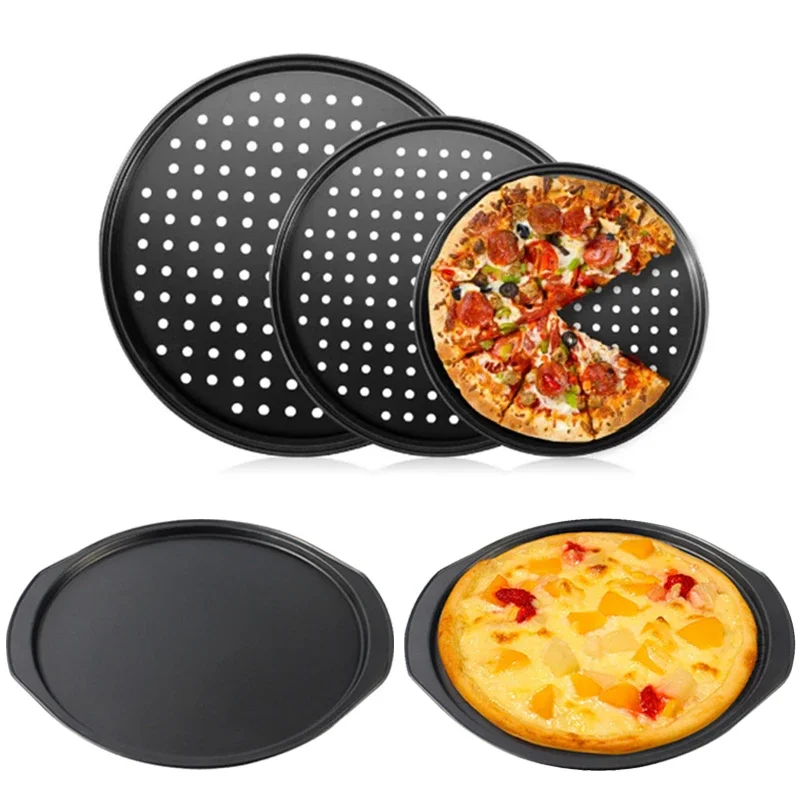28/32cm Non-Stick Pizza Pan with Holes Carbon Steel Perforated Cooking Baking Pan Round Pizza Crispy Crust Tray Bakeware Set