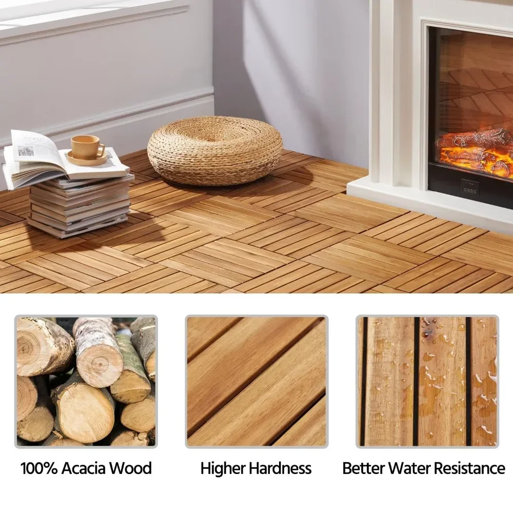 108PCS Acacia Wood Interlocking Flooring Tiles Waterproof Flooring Outdoor & Indoor Patio Balcony 12 &times; 12 In