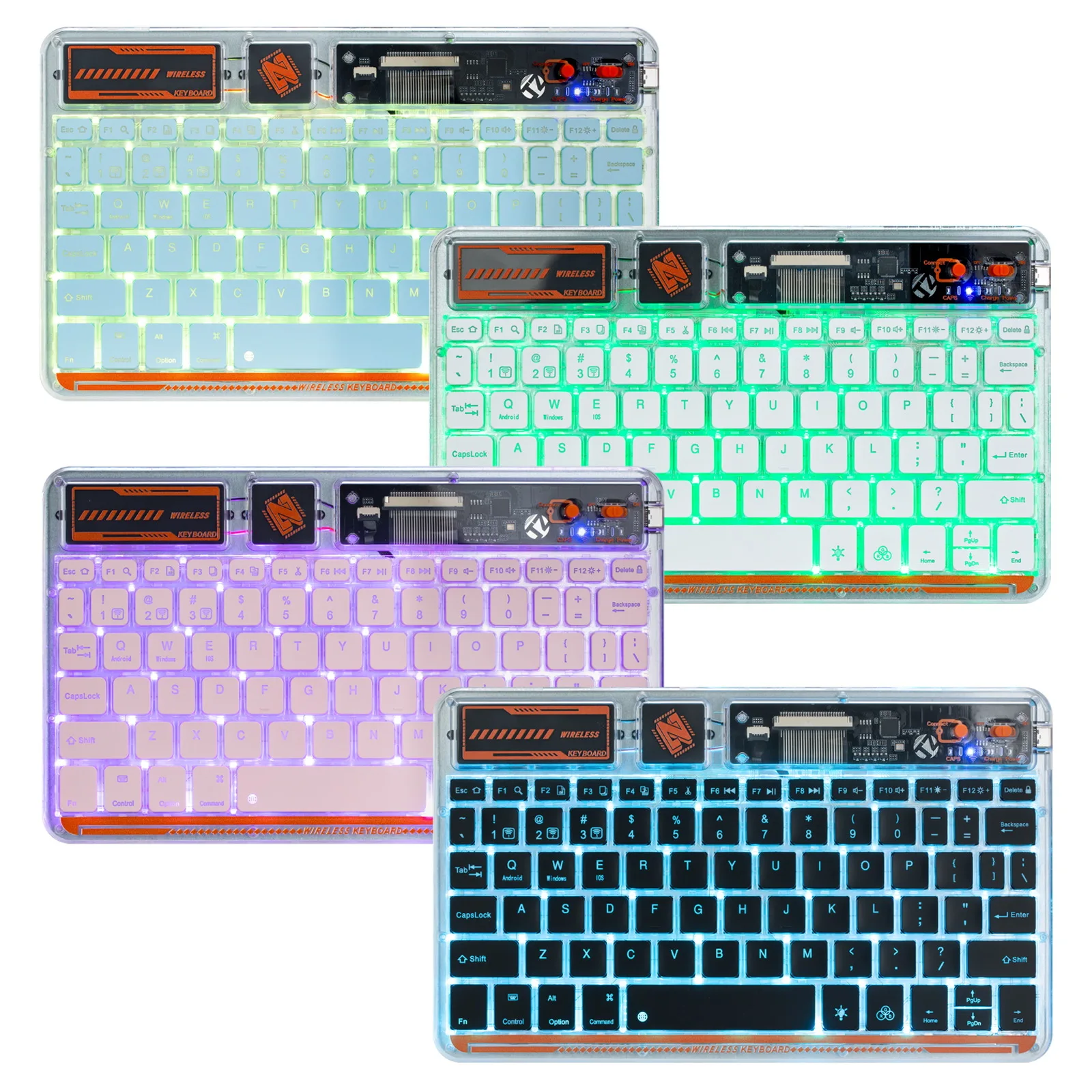 

3 Mode Wireless Bluetooth Keyboard Transparent Wireless Keyboard Suitable RGB Colorful Backlit Keyboard for Apple Huawei Mi Pad
