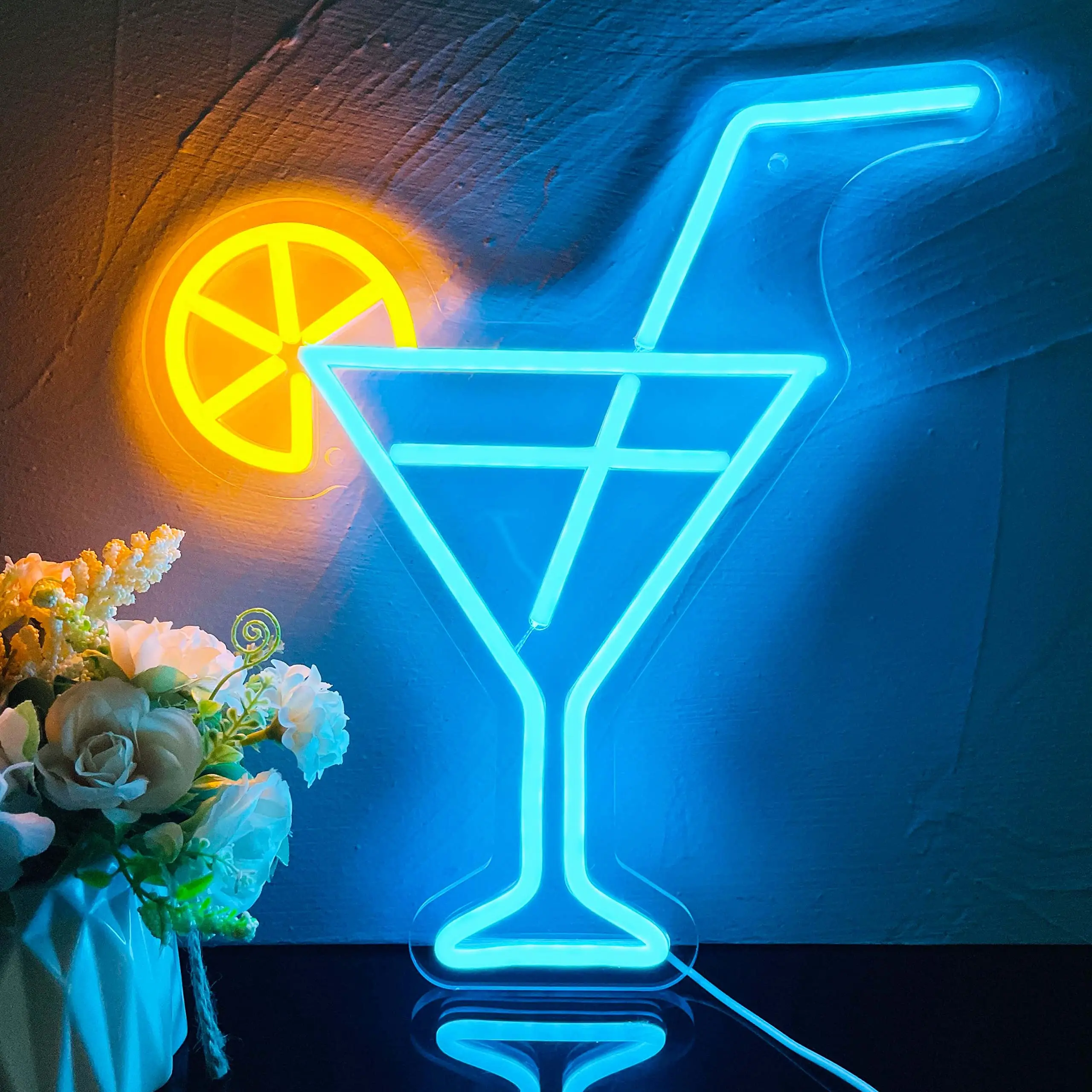 

Cocktails Cup with Lemon Neon Light Neon Bar Sign Bedroom Wall Hanging Neon Decoration for Cocktail Bar Home Bar Man Cave Decor