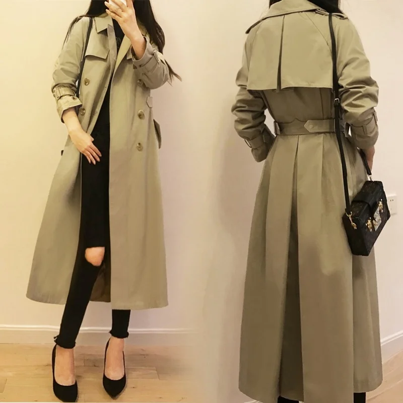 Korean style Khaki Trench Coat Women 2020 Autumn Plus size Solid Double breasted long-sleeved Windbreaker Female Coat ropa mujer