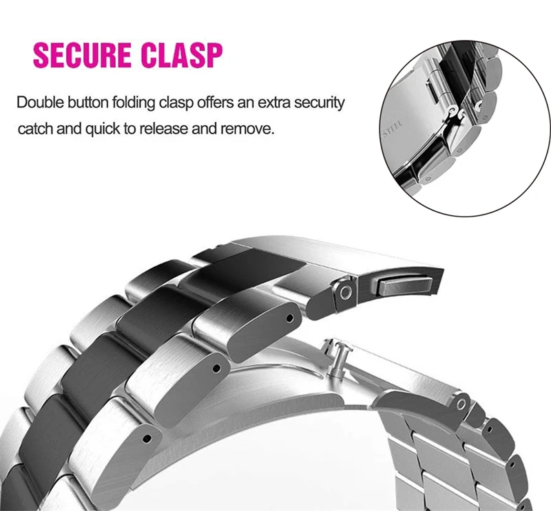 Stainless Steel Quick Release Easyfit Wrist Strap - 26mm/22mm Metal Watch Band