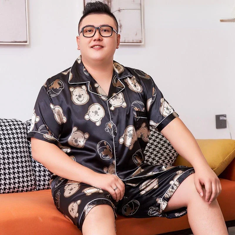 Men's Plus Size Pajamas Summer Short Sleeve Shorts Loungewear Ice Silk Set Extra Large