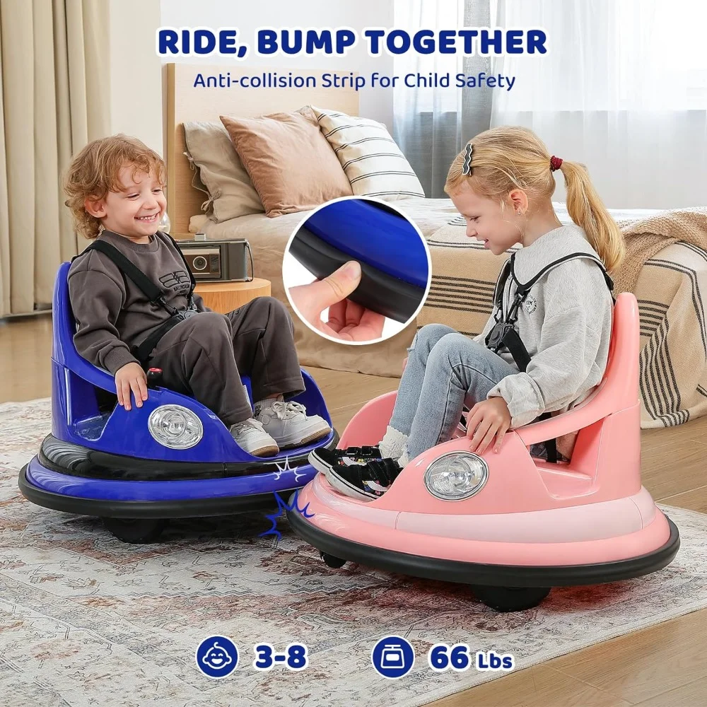 Ride on Bumper Car,1.9MPH Max,12V Battery Car for Kids W/Parent Remote,2-Speed,2 Driving Mode,360&deg;Spin,5 Lighting Mode,Blue