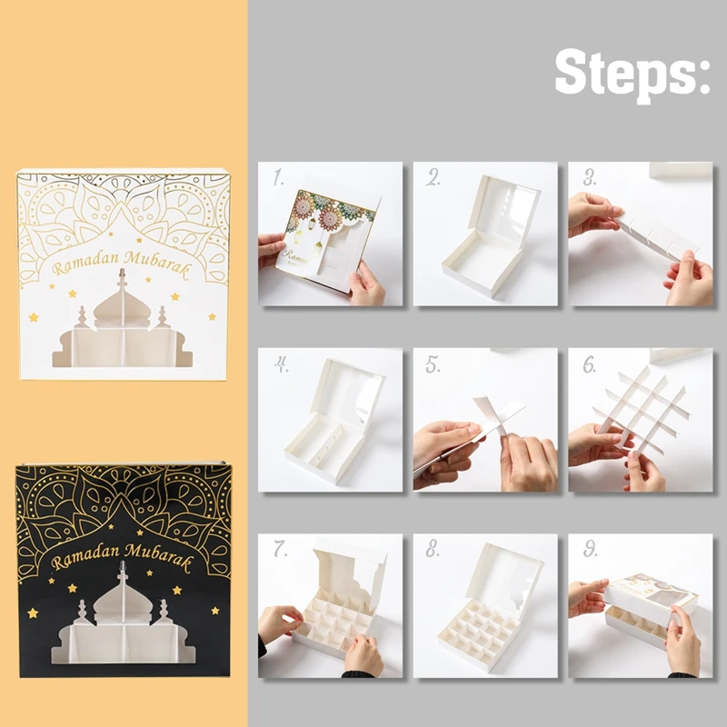 2Pcs Eid Mubarak Cake Boxes with Clear Window, Ramadan Kareem Transparent Candy and Cho... - SKU EMCB1551 - UGI Packaging