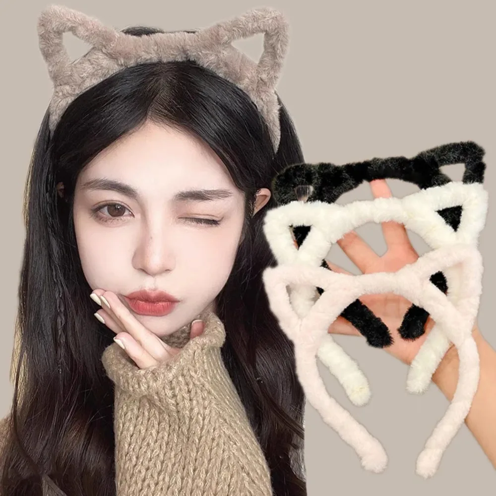 

Cartoon Cat Ear Headband Sweet Lightweight Portable Cute Headhoop Solid Color Party Headwear Costume