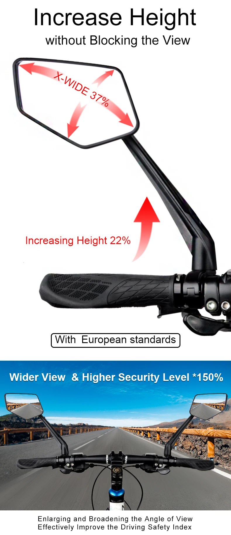 Description Picture 4 of itemEasydo Bicycle Rear View Mirror Wide-Range Adjustable Angles MTB Mirror Handlebar E Bike Reflector E-Scooter Mirrors