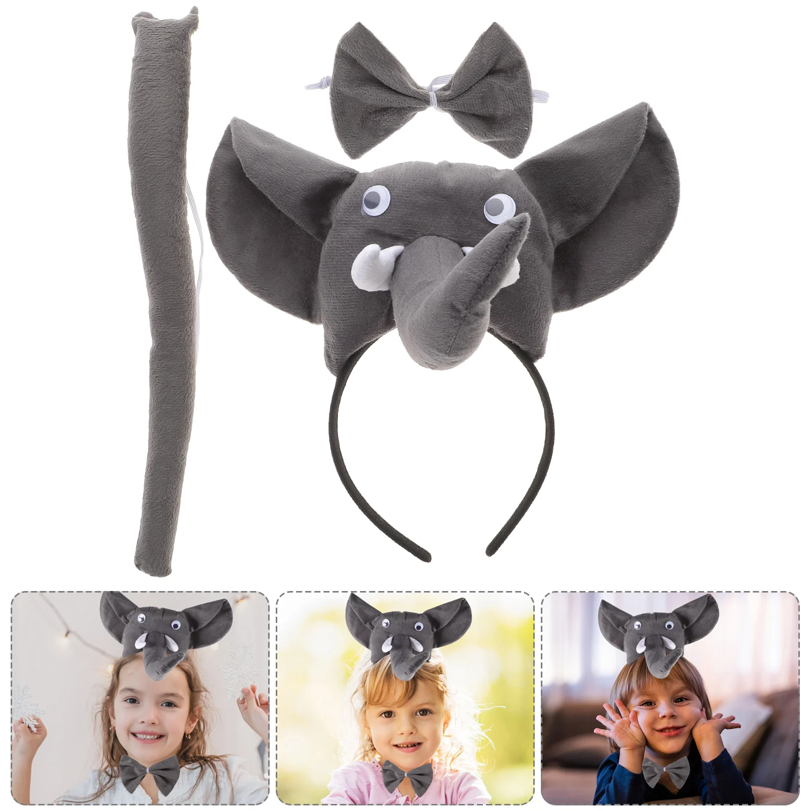 

Elephant Headband Costume Decor Accessory Tail Bow Tie Animal Party Prop Decors Unique Cosplay Kids Accessories