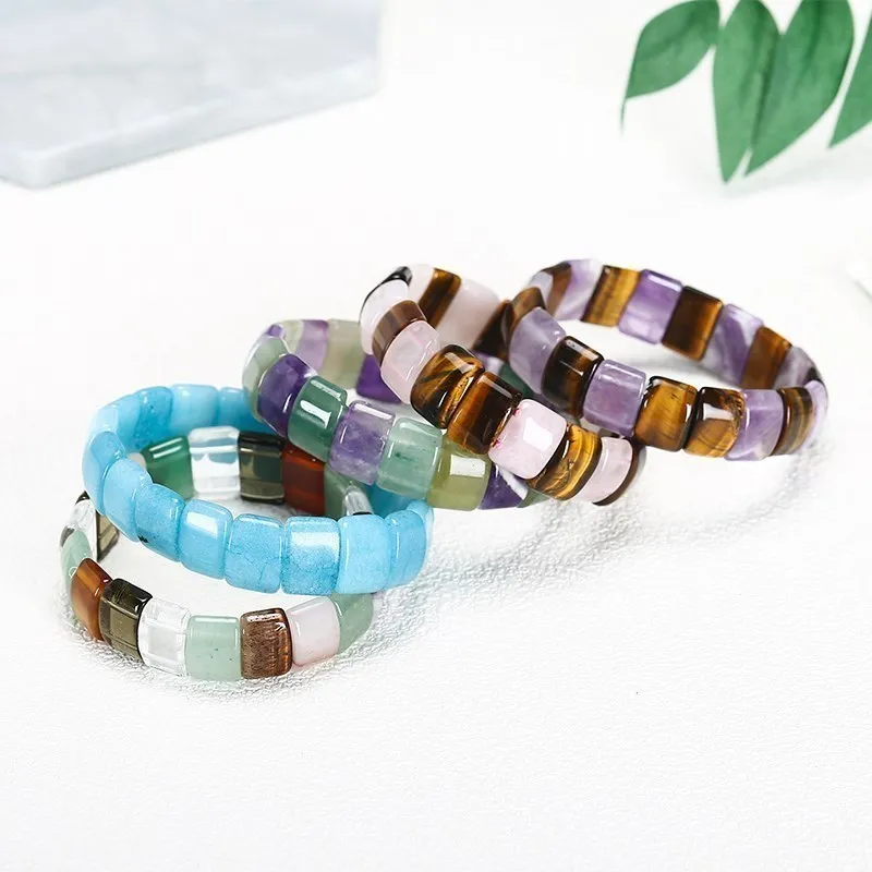 JD 10x14mm Natural Multilcolor Amethyst Crystal Stone Square Beads Bangle Charms Yoga Men Women Meditation Amulet Wrist Bracelet bangle bracelet beaded bracelet crystal bracelets bead bracelet stone bracelet