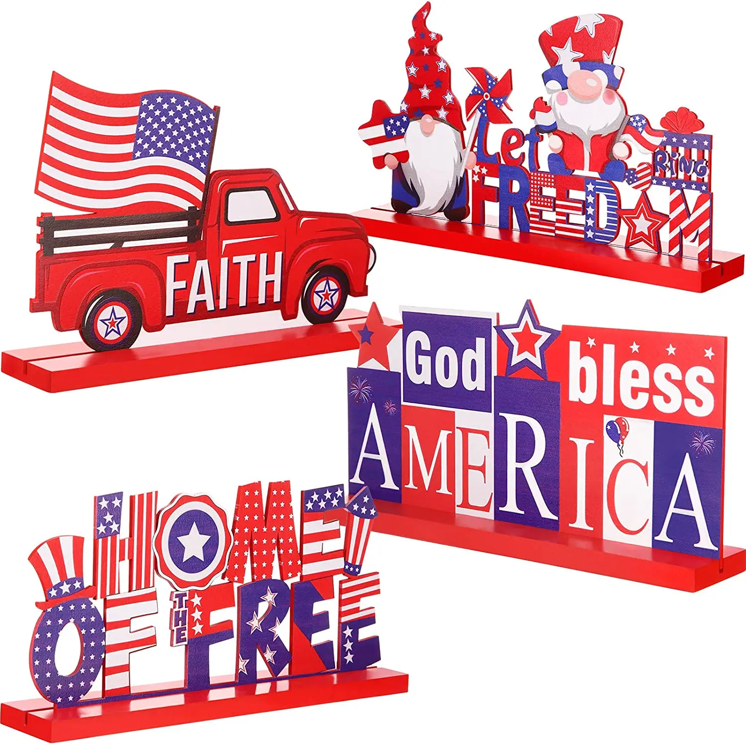 

100Sets 4pcs/set Patriotic Table Decoration Wooden Table Centerpiece Independence Day Wood Letter Sign Party Decor