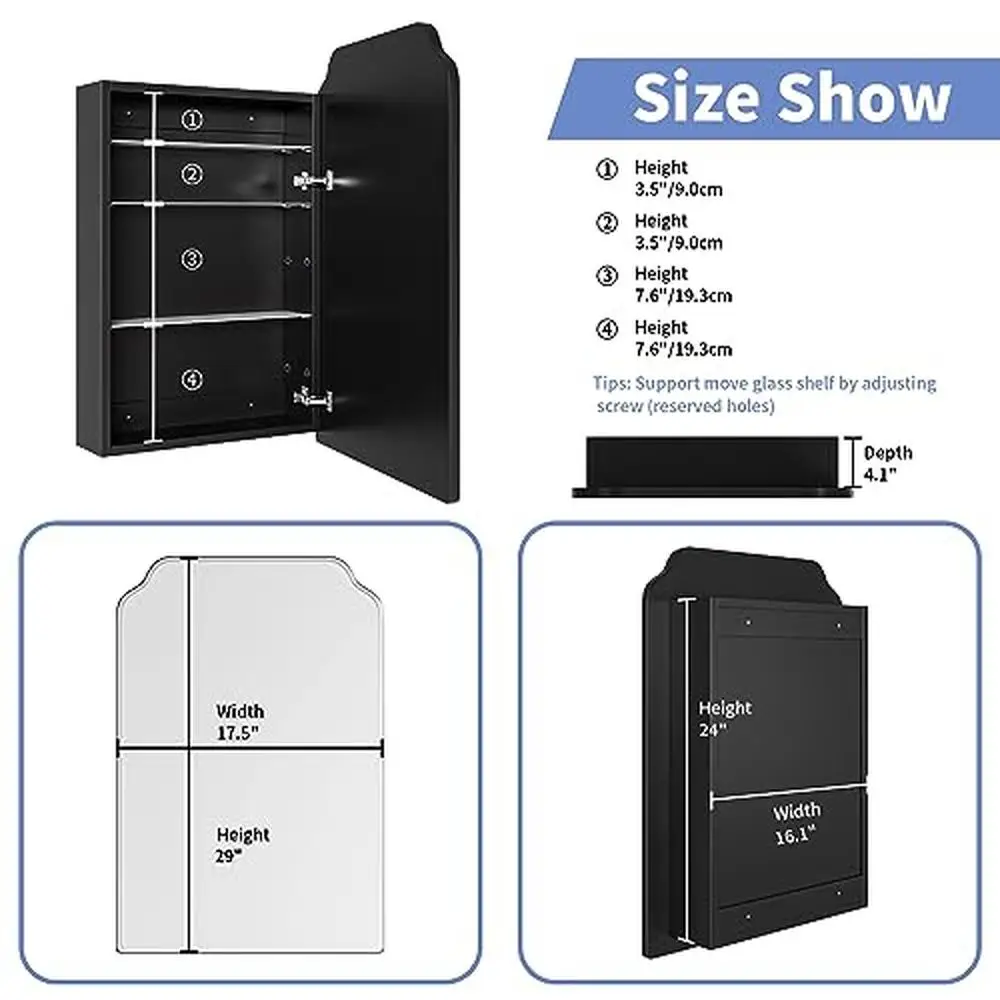 Bathroom Wall Cabinet with Adjustable Shelves Vintage Style Black Wood Medicine Cabinet 6