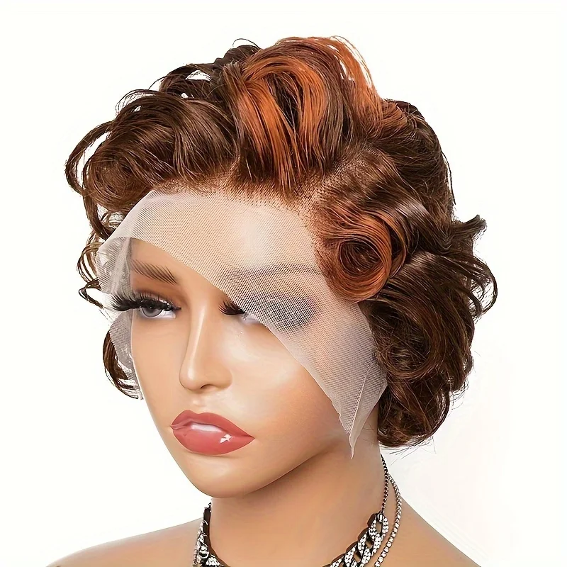 13x4 Lace Front Wigs Transparent Lace Front Wigs Remy Pixie Cut Curly Wave Human Hair Wig