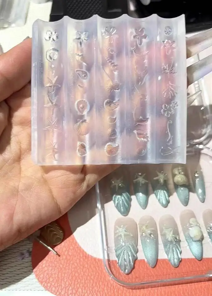 1개 해양 시리즈 조개 불가사리 3D 아크릴 몰드 바다 여름 네일 아트 장식 DIY 실리콘 네일 템플릿 네일 아트 몰드