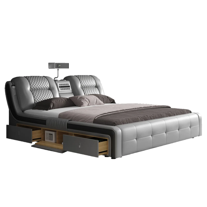 

Кровать-татами, кровать-хозяин, кровать-Кинг, современная и простая двуспальная кровать, интеллектуальный проектор, массажная многофункциональная кровать, кожаная кровать