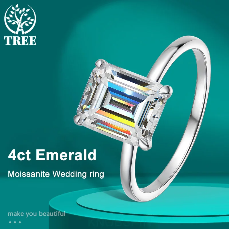 ALITREE 여성용 에메랄드 모이사나이트 반지, s 웨딩 밴드, 약혼 반지, 4ct