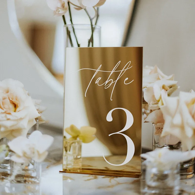 

Acrylic Wedding Table Numbers Modern Table Numbers Gold Mirror Table Signs with Stands Wedding Table Decor Reception Signage