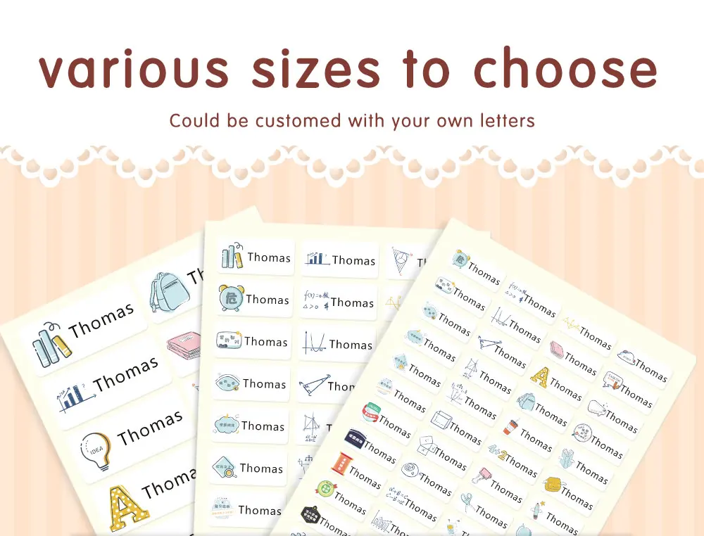 Description Picture 3 of itemCustomize Spain Name Stickers Waterproof Cute Cartoon Pattern Labels Personalized Children Boy Girl School Stationery Sticker