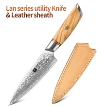  New XINZUO 5'' inch Utility Knife 73 Layers Damascus Stainless Steel Razor Sharp Blade VG10 Steel Fruit Knife Olive Wood Handle 