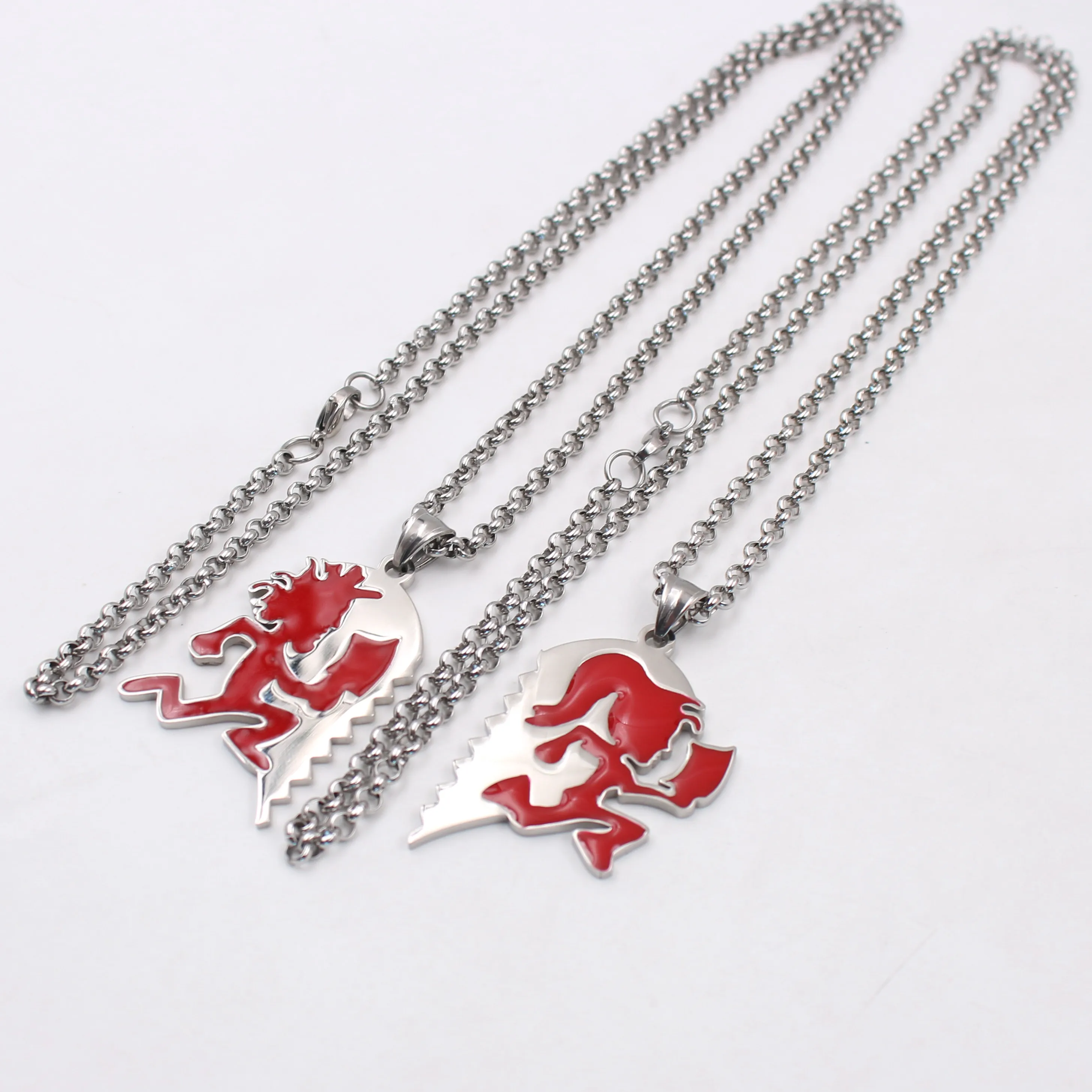 Pair Fashion Hatchetman Charm Red Stainless Steel ICP Crazy Clown Heart Hatchet Man Women Pendant Couple Necklace /4MM30'' |