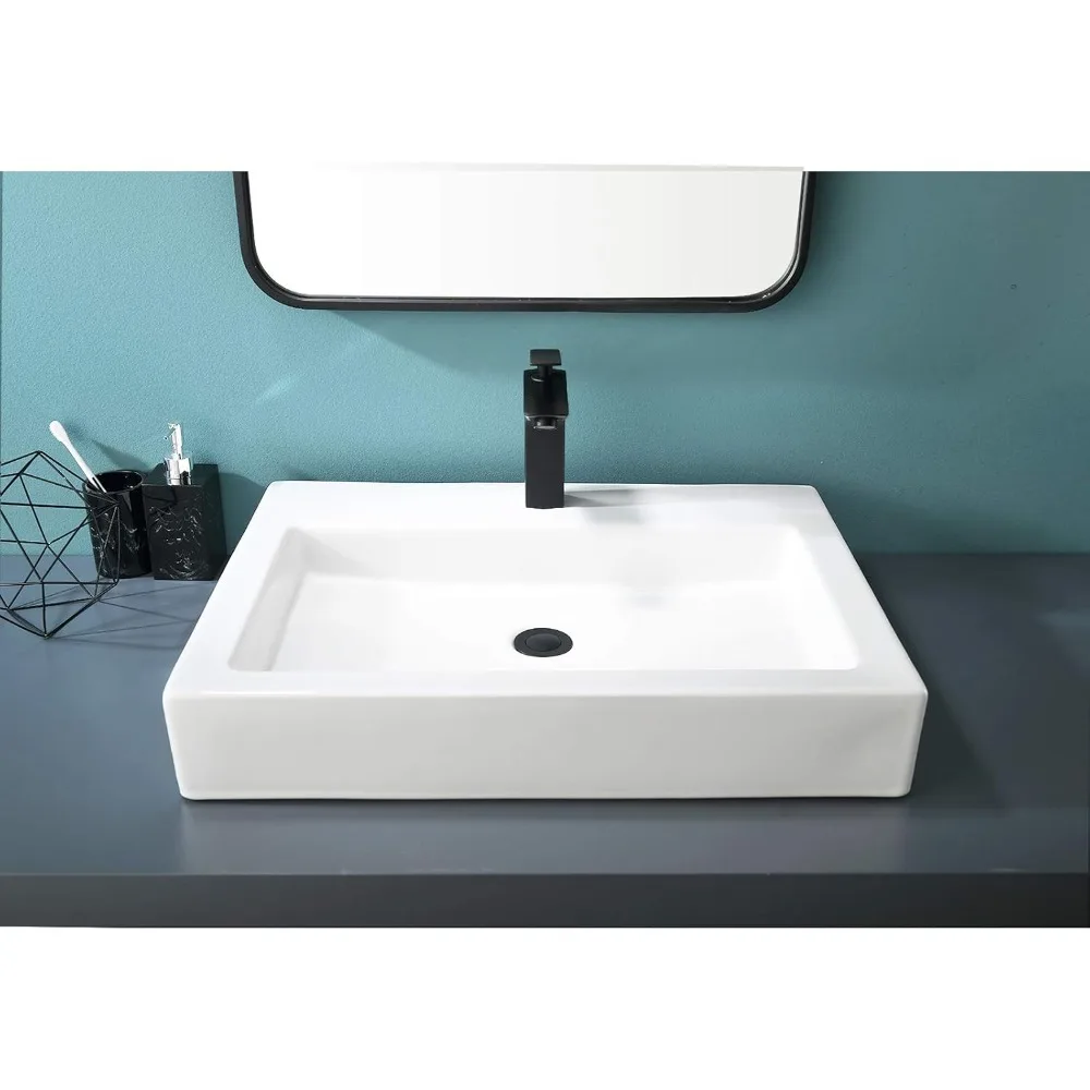 24x18 inch ceramic container sink above countertop, rectangular bathroom countertop, bathroom sink bowl basin with faucet hole 2