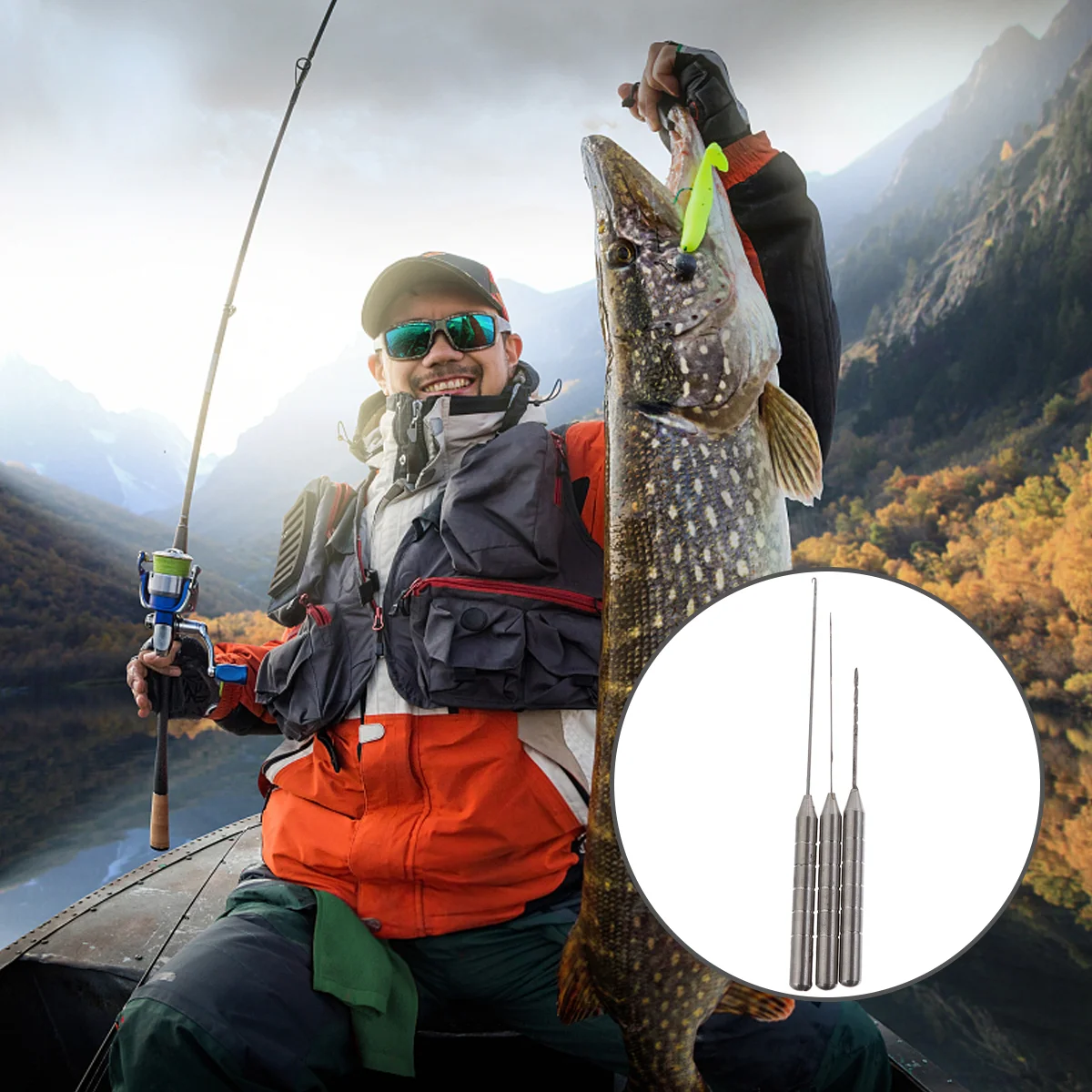 

3 Pcs Fishing Crochet Hook Bait Drill Splicing Needle Stitching Baiting Drilling Metal