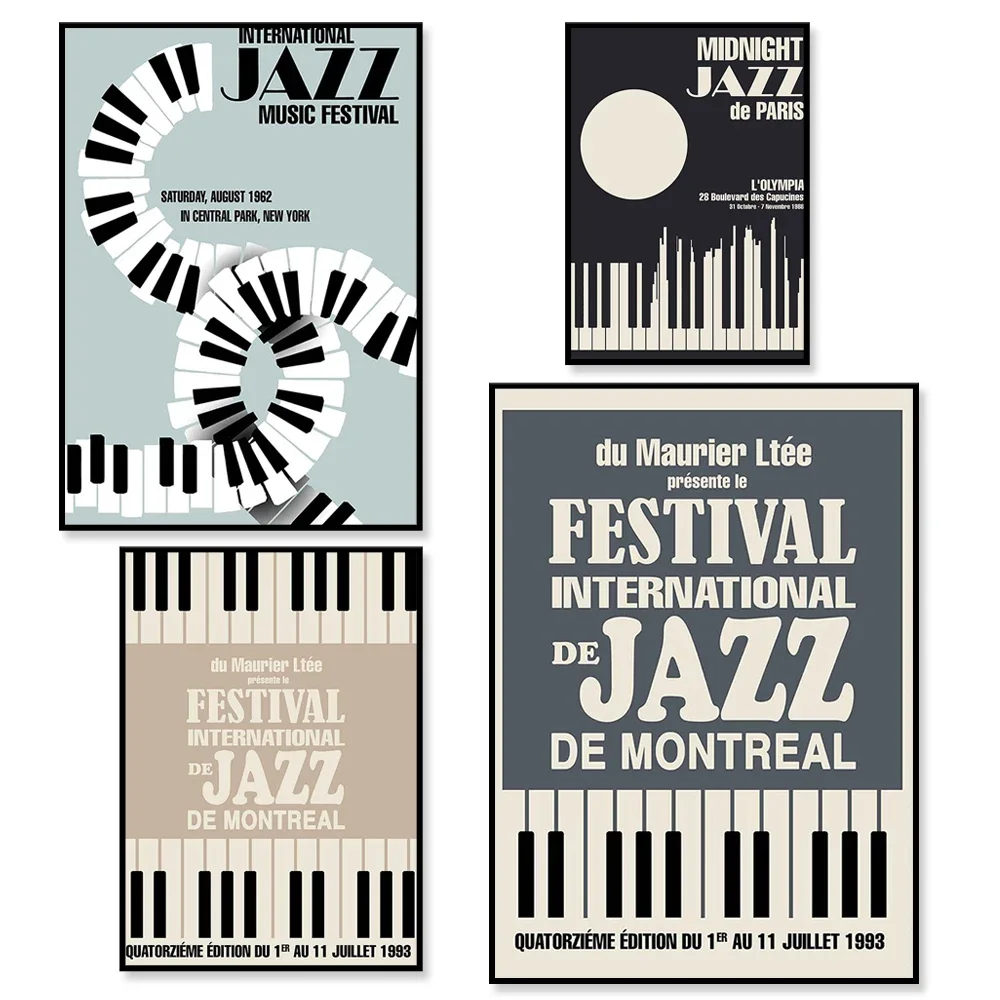jazz festival poster, midnight jazz music, vintage concert print, piano wall art, abstract poster, minimalist poster