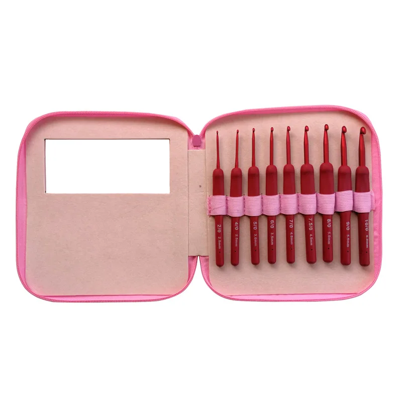 Ensemble D'aiguilles à Tricoter En Aluminium 1.0-10mm, Poignée Crochet Rose, Aiguilles à Tricoter, Tissage De Fil Artisanal, Kit D'outils De Couture à Rodage Moyen 9 Pièces/ensemble