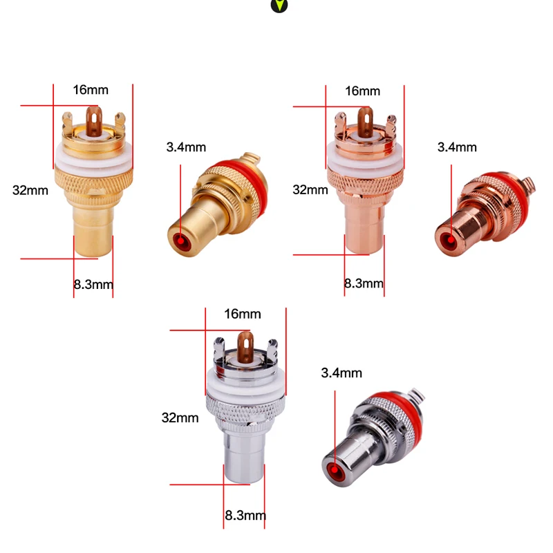 Yytcg Pcs Rca Fêmea Chassis Soquete do Conector Cmc Banhado a Ródio Jack de Cobre 32 mm Cobre Plug Amp Hifi Branco Vermelho Áudio Jacks - Image 3