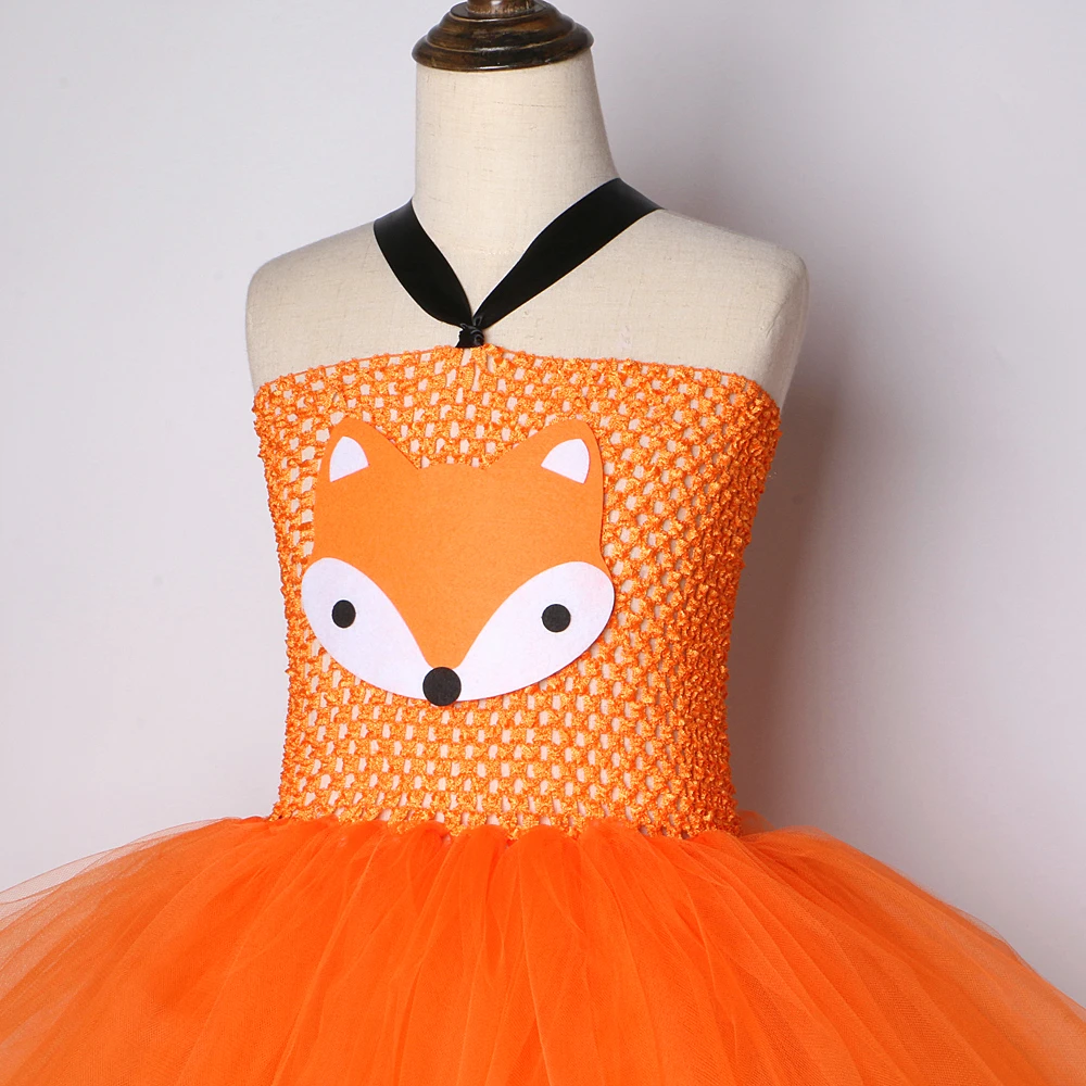 Orange Fox Costumes for Baby Girls Animal Halloween Dresses with Ears Hair Bow Kids Birthday Party Outfit Children Fancy Clothes