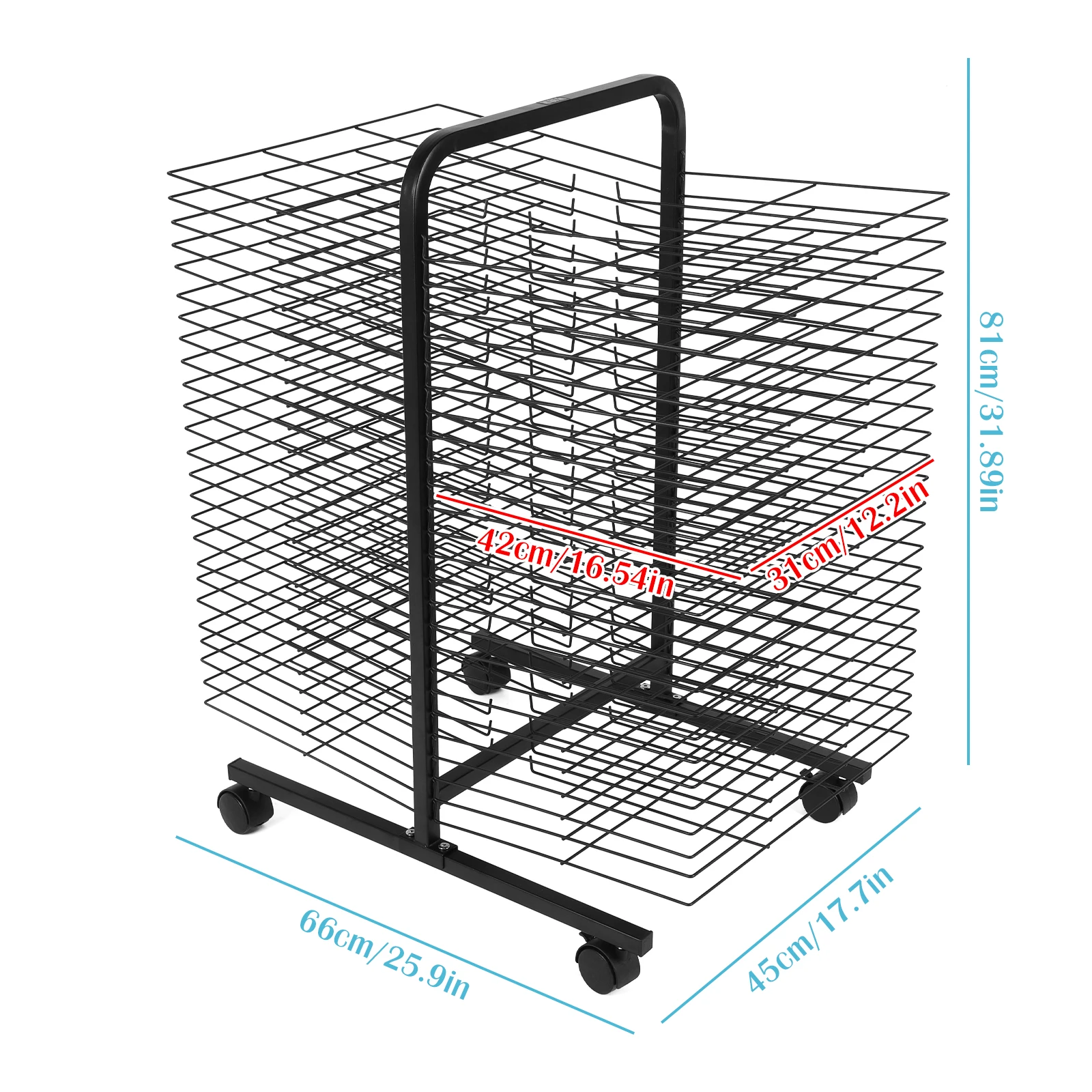 Metal Art Drying Rack 50-Tier Double Sided 42x31cm 2cm Spacing for Studio School Home Kids Art Crafts