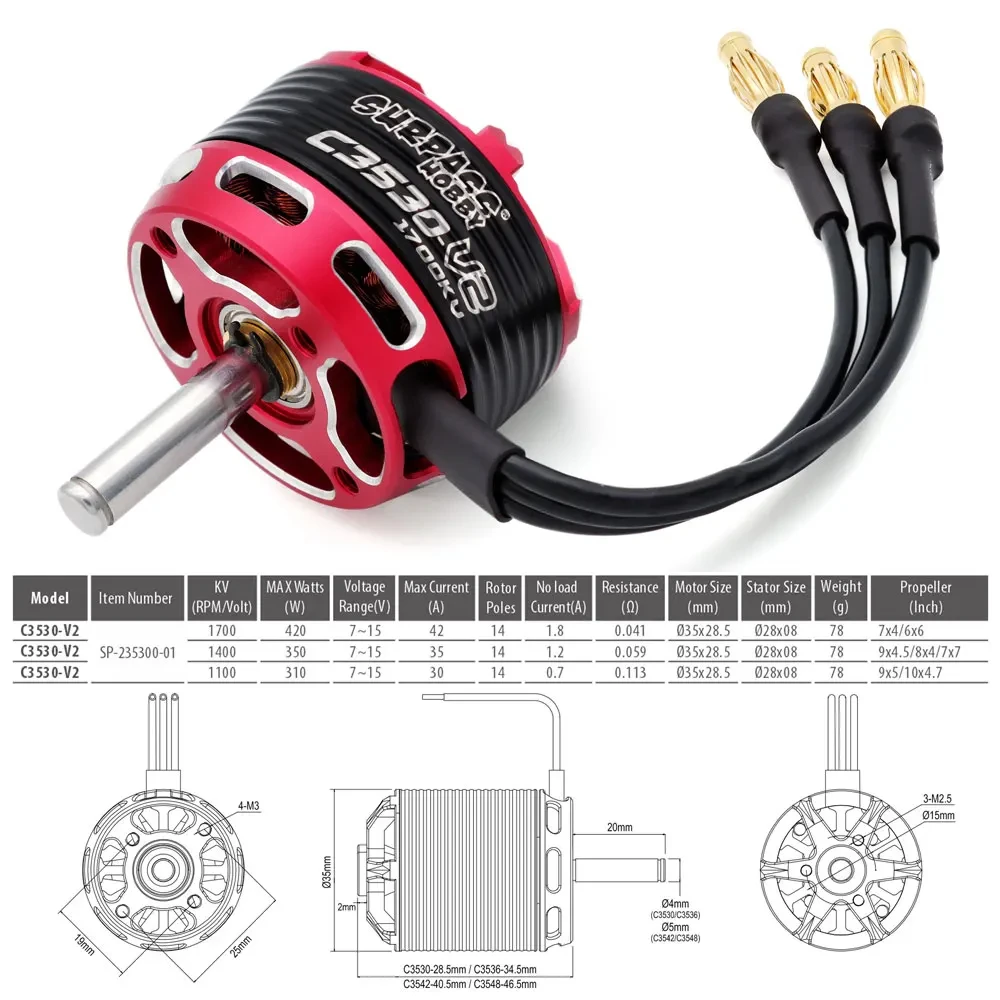 Moteur brushless C3548 40A-60A 900-1700KV monté sur support de test