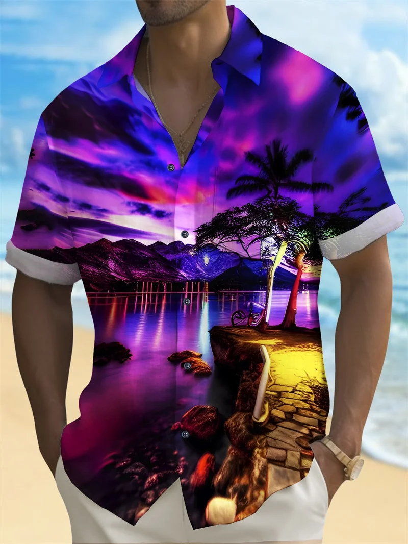 Hawaii men's casual outdoor beach fashion new short sleeve shirt men's tops European size soft and comfortable